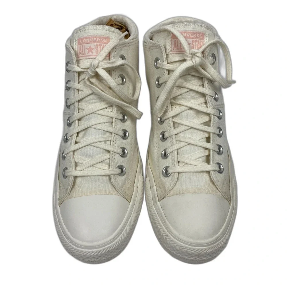 Floral Converse All Star Mid Top Shoes Woman's Size 10 White Embroidered Shoes - Picture 5 of 12